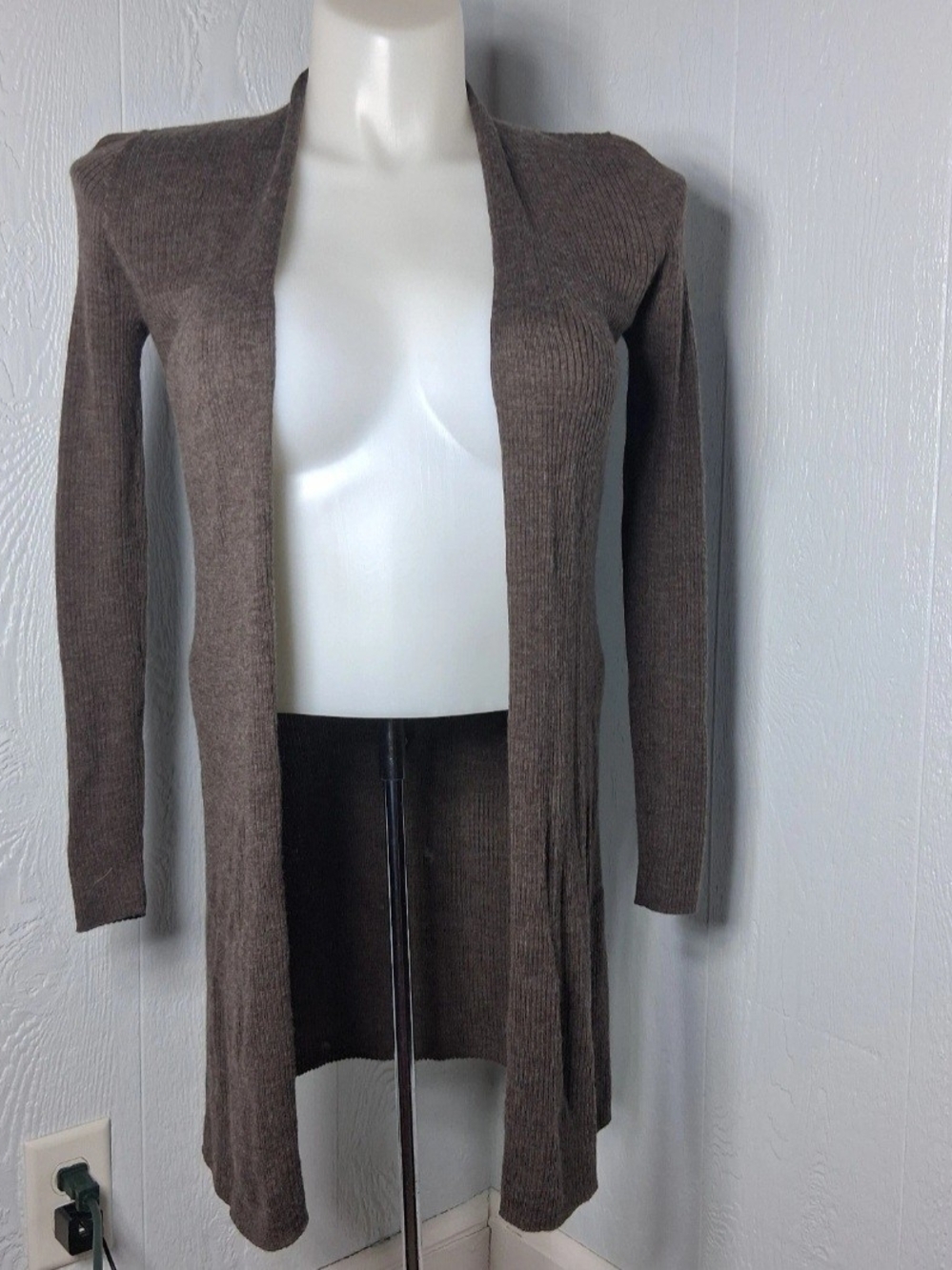 Max Studio Merino Wool Long Open Cardigan Brown Duster Quiet Luxury XS